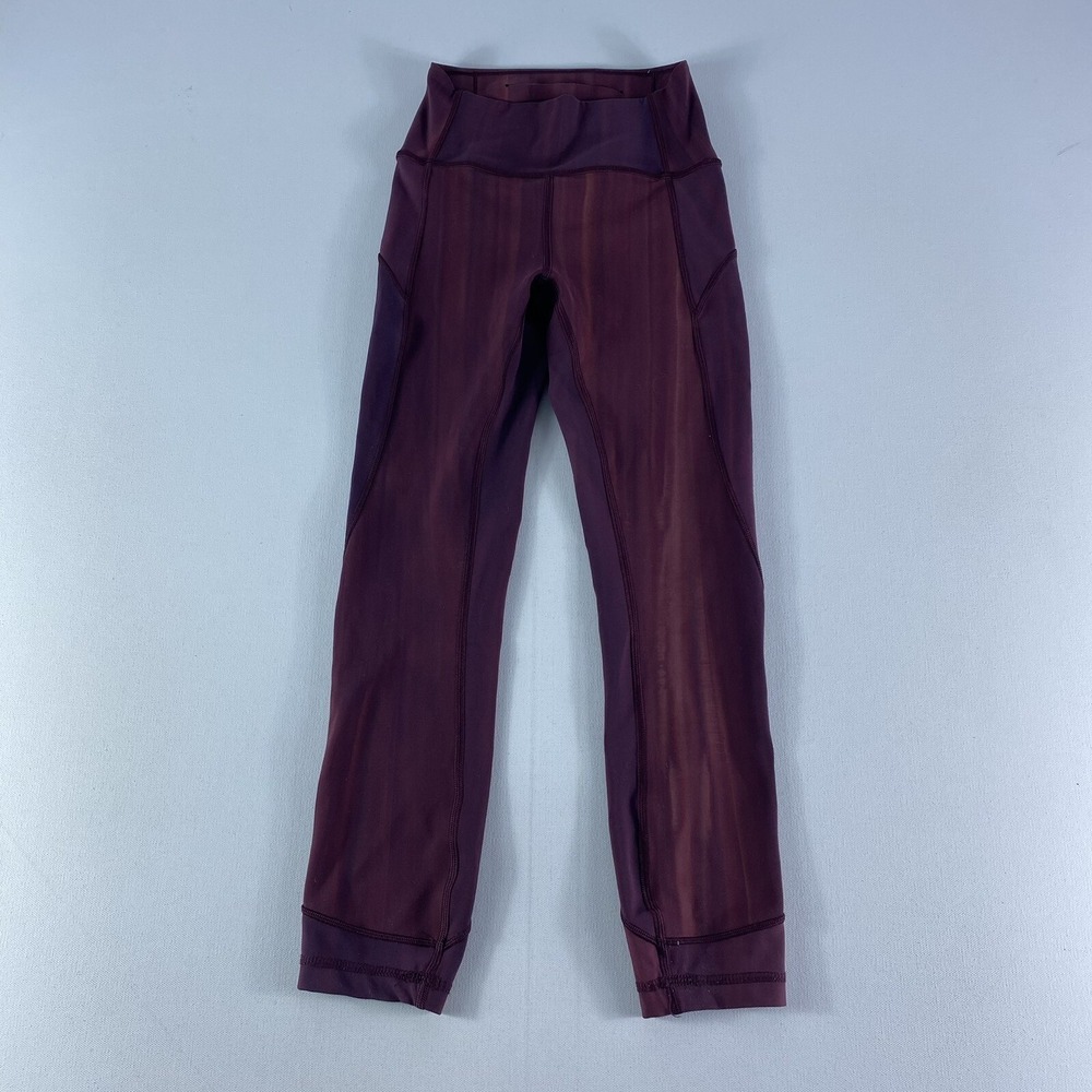 Lululemon In Movement Crop Leggings Womens 2 Everlux Spray Dye Garnet LW5CIOS